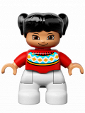 LEGO 47205pb036 Duplo Figure Lego Ville, Child Girl, White Legs, Red Fair Isle Sweater with Orange Diamonds, Black Pigtails