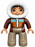 LEGO 47394pb200 Duplo Figure Lego Ville, Male, Dark Tan Legs, Reddish Brown Hooded Parka, Brown Eyes
