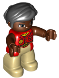 LEGO 47394pb215 Duplo Figure Lego Ville, Female, Tan Legs, Red Shirt, Black Hair, Brown Eyes