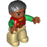 LEGO 47394pb216 Duplo Figure Lego Ville, Male, Tan Legs, Red Shirt, Black Hair, Bright Green Arms (10804)