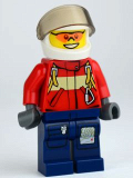 LEGO cty0278 Fire - Pilot Male, Red Fire Suit with Carabiner, Dark Blue Legs with Map, White Helmet, Orange Sunglasses