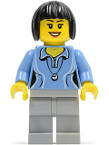 LEGO cty0472 Medium Blue Female Shirt with Two Buttons and Shell Pendant, Light Bluish Gray Legs, Black Bob Cut Hair