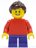 LEGO hol018 Plain Red Torso with Red Arms, Dark Purple Short Legs, Dark Brown Ponytail and Swept Sideways Fringe