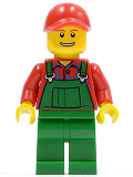 LEGO hol028 Overalls Farmer Green, Red Cap with Hole, Open Grin