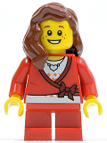LEGO hol031 Sweater Cropped with Bow, Heart Necklace, Red Short Legs, Reddish Brown Female Hair over Shoulder