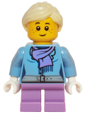 LEGO hol066 Medium Blue Jacket with Light Purple Scarf, Medium Lavender Short Legs, Bright Light Yellow Ponytail and Swept Sideways Fringe (10249)