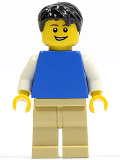 LEGO pln172 Plain Blue Torso with White Arms, Tan Legs, Black Short Tousled Hair